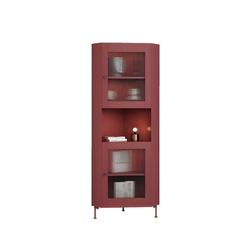 Green Wooden Adjustable Shelves Corner Display Cabinet