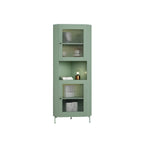 Green Wooden Adjustable Shelves Corner Display Cabinet