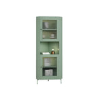 Green Wooden Adjustable Shelves Corner Display Cabinet