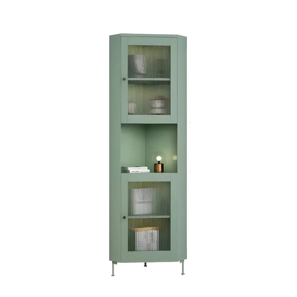 Green Wooden Adjustable Shelves Corner Display Cabinet