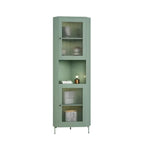 Green Wooden Adjustable Shelves Corner Display Cabinet