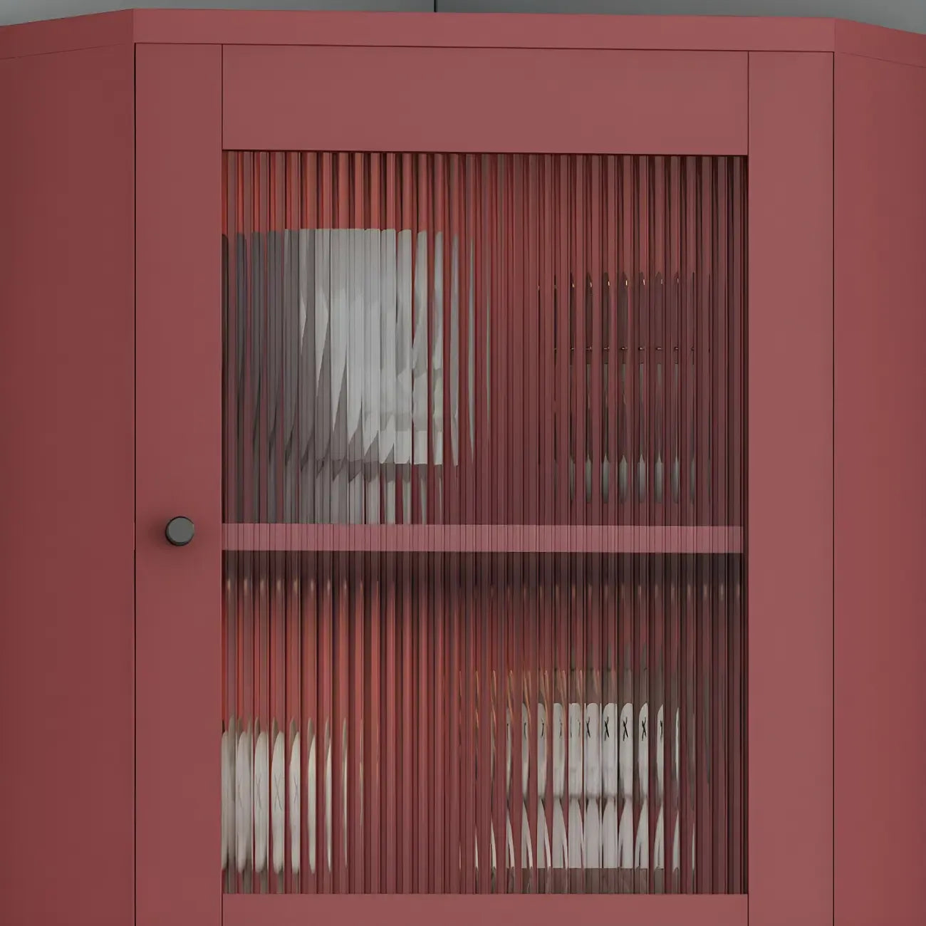 Green Wooden Adjustable Shelves Corner Display Cabinet