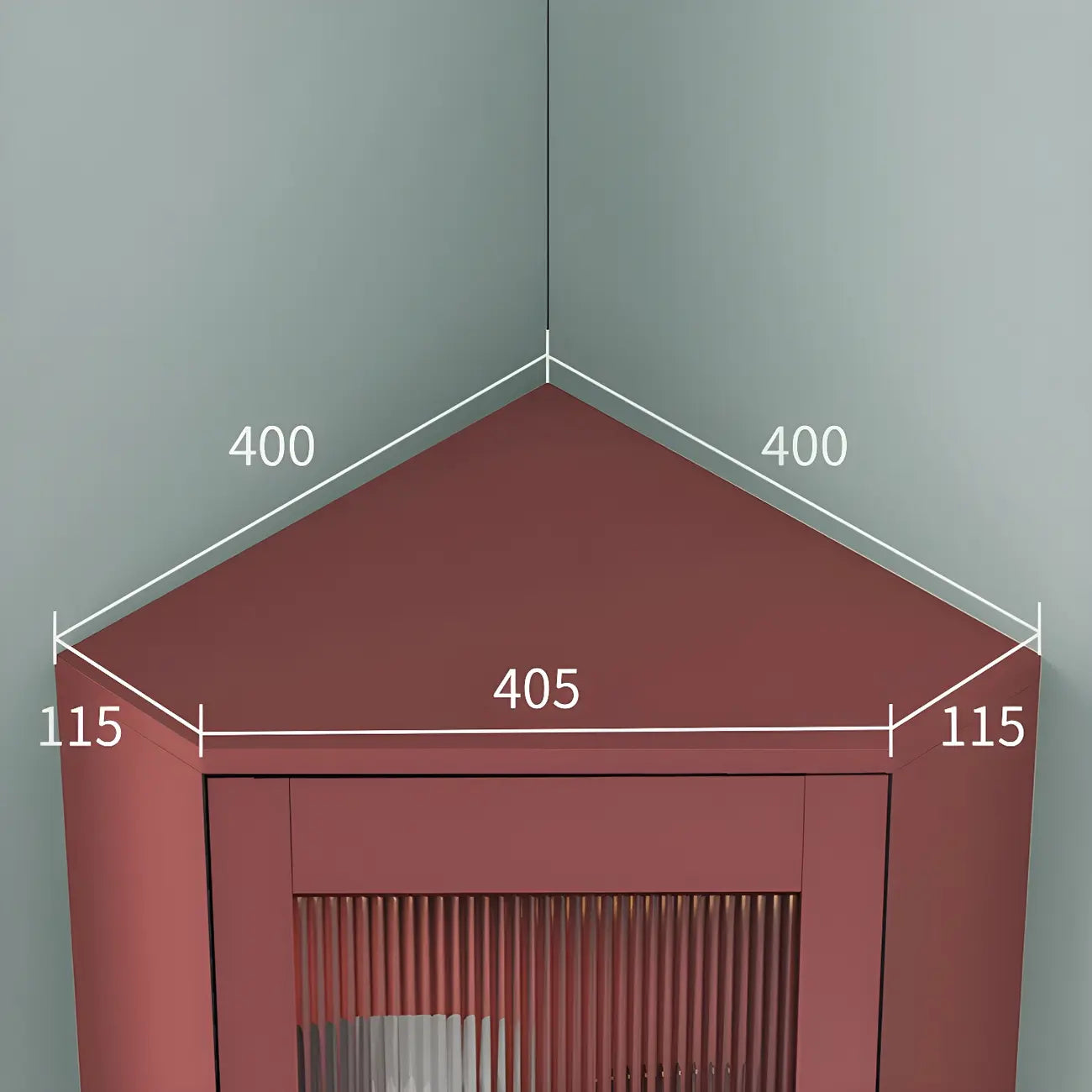 Green Wooden Adjustable Shelves Corner Display Cabinet