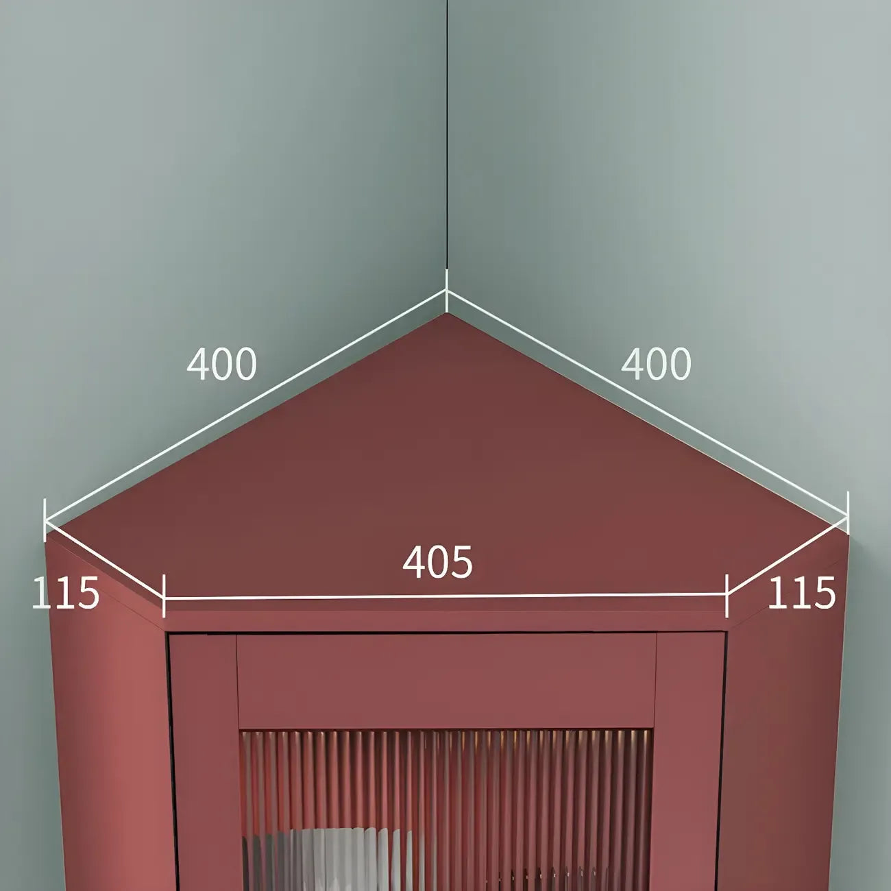 Green Wooden Adjustable Shelves Corner Display Cabinet