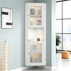 Green Wooden Adjustable Shelves Corner Display Cabinet