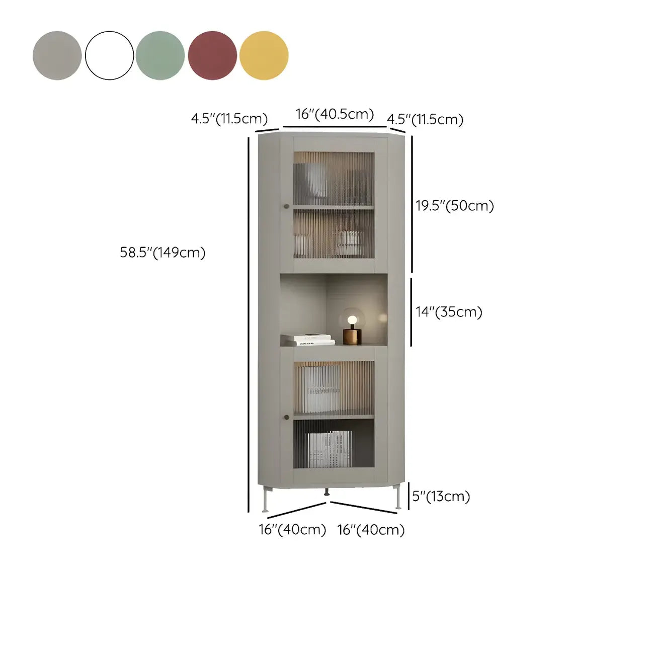 Green Wooden Adjustable Shelves Corner Display Cabinet