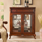 Traditional Wood Brown Glass Shelf Display Cabinet