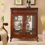 Traditional Wood Brown Glass Shelf Display Cabinet