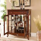 Traditional Wood Brown Glass Shelf Display Cabinet