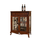 Traditional Wood Brown Glass Shelf Display Cabinet