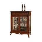 Traditional Wood Brown Glass Shelf Display Cabinet