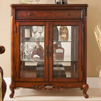 Traditional Wood Brown Glass Shelf Display Cabinet