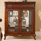 Traditional Wood Brown Glass Shelf Display Cabinet