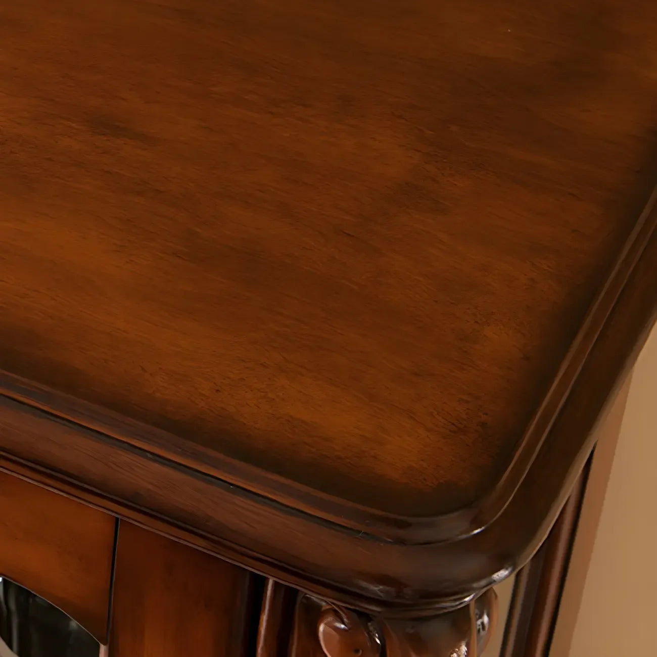 Traditional Wood Brown Glass Shelf Display Cabinet