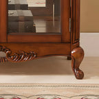 Traditional Wood Brown Glass Shelf Display Cabinet