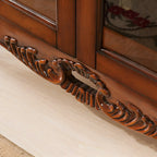 Traditional Wood Brown Glass Shelf Display Cabinet
