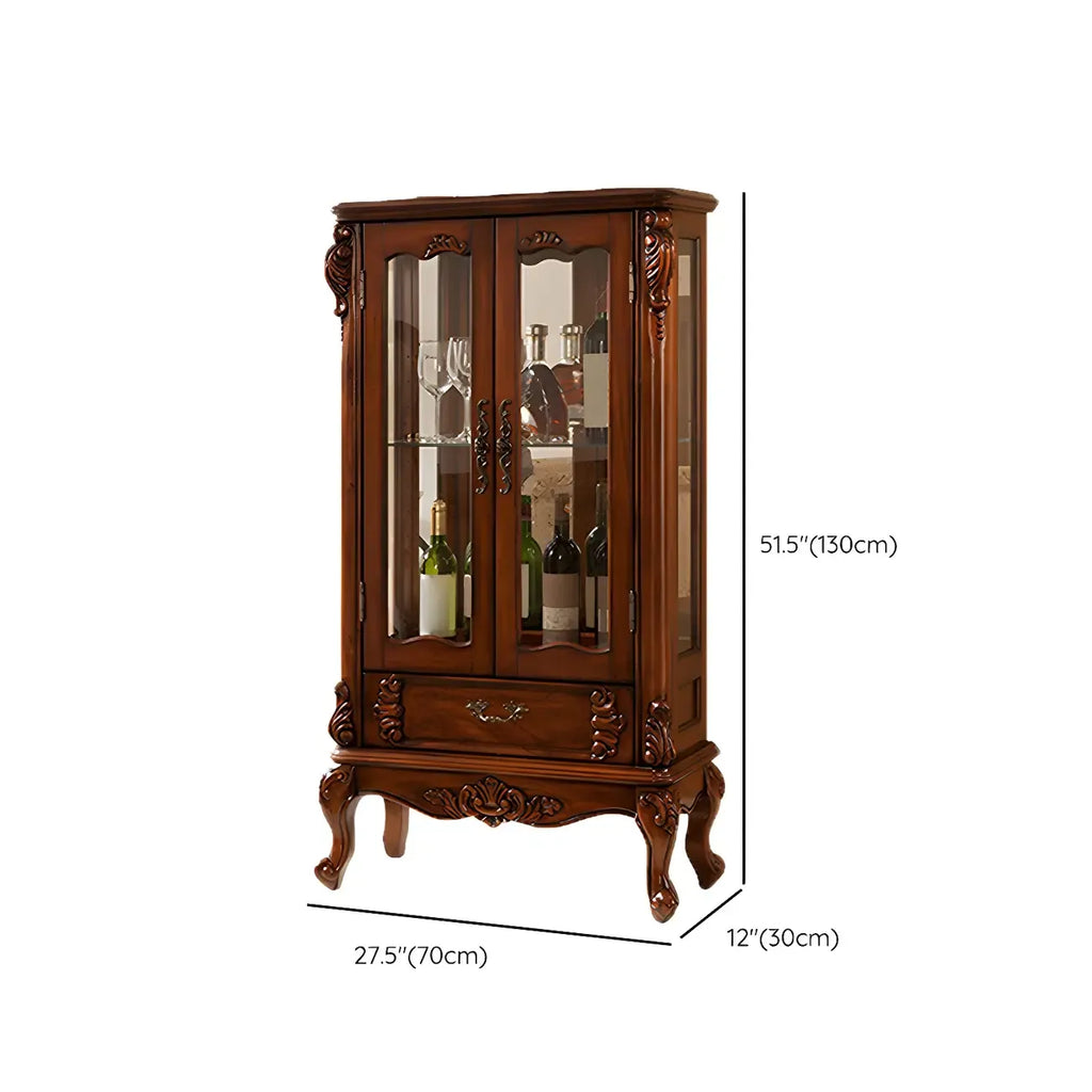 Traditional Wood Brown Glass Shelf Display Cabinet