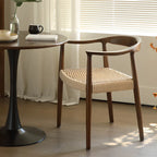 Scandinavian Curved Wood Woven Seat Armrest Dining Chair
