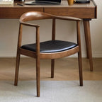 Scandinavian Curved Wood Woven Seat Armrest Dining Chair