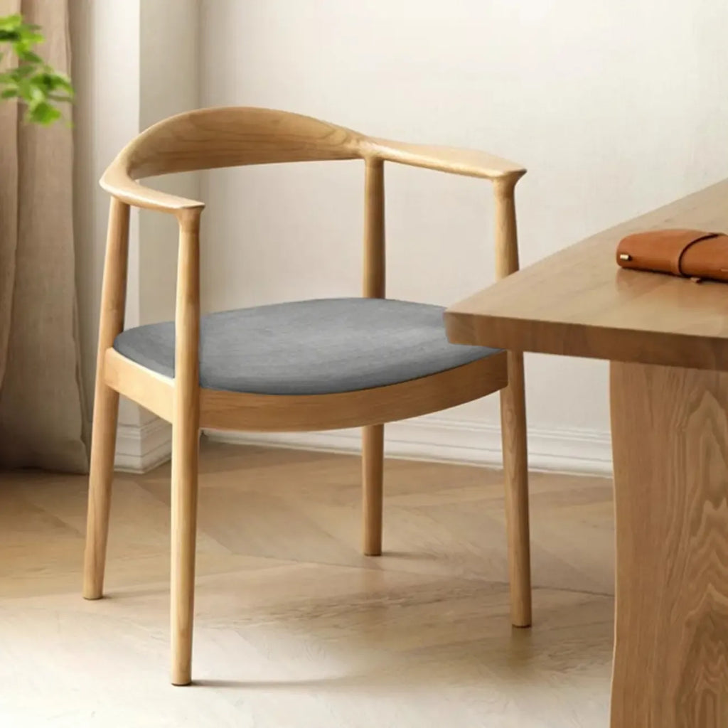 Scandinavian Curved Wood Woven Seat Armrest Dining Chair