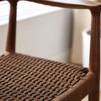 Scandinavian Curved Wood Woven Seat Armrest Dining Chair