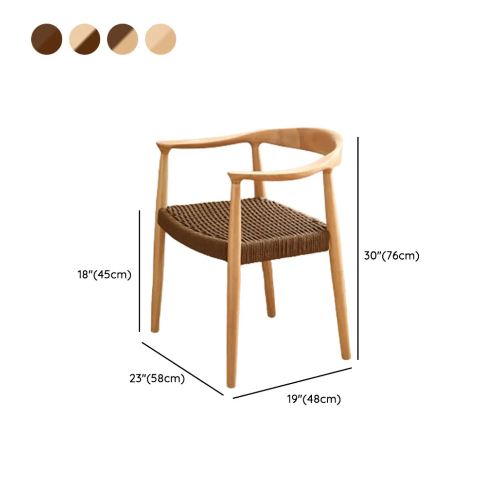 Scandinavian Curved Wood Woven Seat Armrest Dining Chair