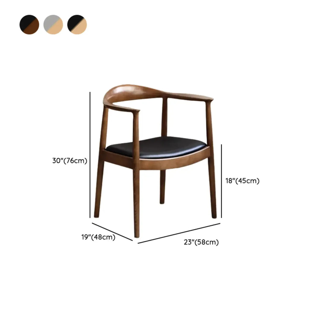 Scandinavian Curved Wood Woven Seat Armrest Dining Chair
