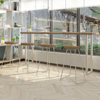 Natural Wooden Rectangular Long Bar Table with White Metal Frame for Indoor Use