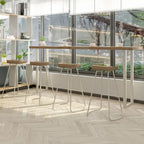 Natural Wooden Rectangular Long Bar Table with White Metal Frame for Indoor Use