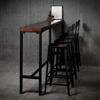 Rustic Solid Wood Rectangular Bar Table with Black Metal Legs for Dining