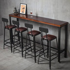 Rustic Solid Wood Rectangular Bar Table with Black Metal Legs for Dining