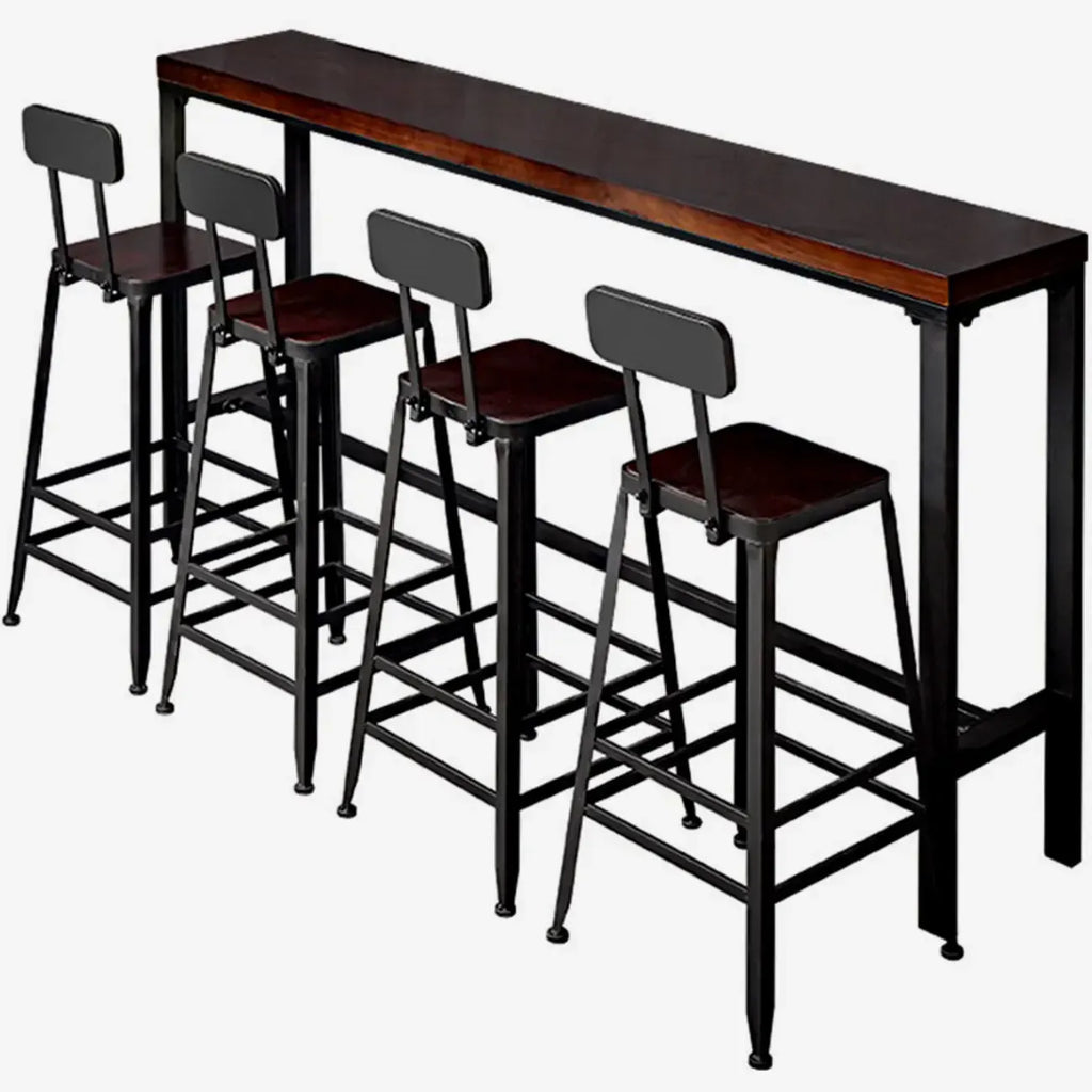 Rustic Solid Wood Rectangular Bar Table with Black Metal Legs for Dining