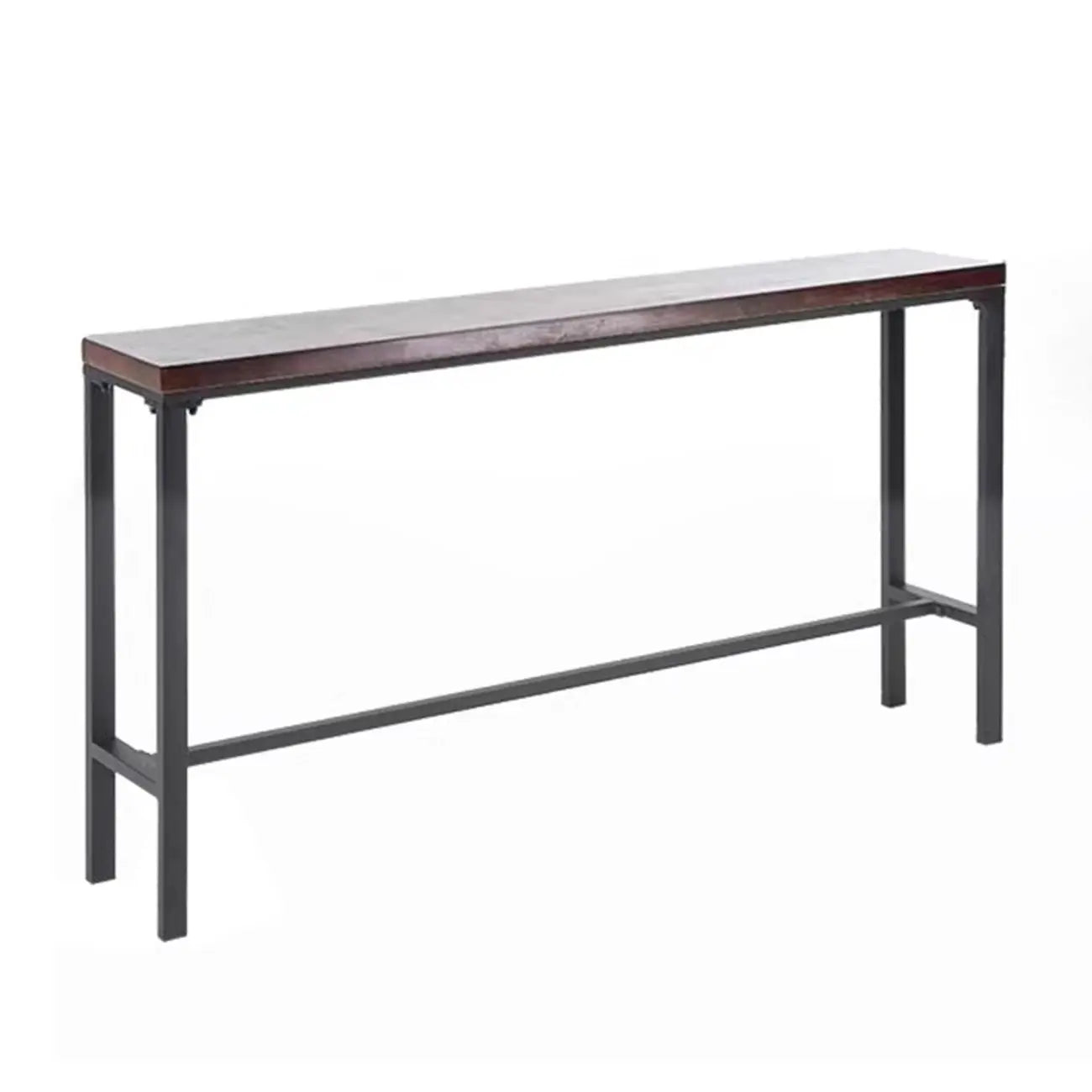 Rustic Solid Wood Rectangular Bar Table with Black Metal Legs for Dining