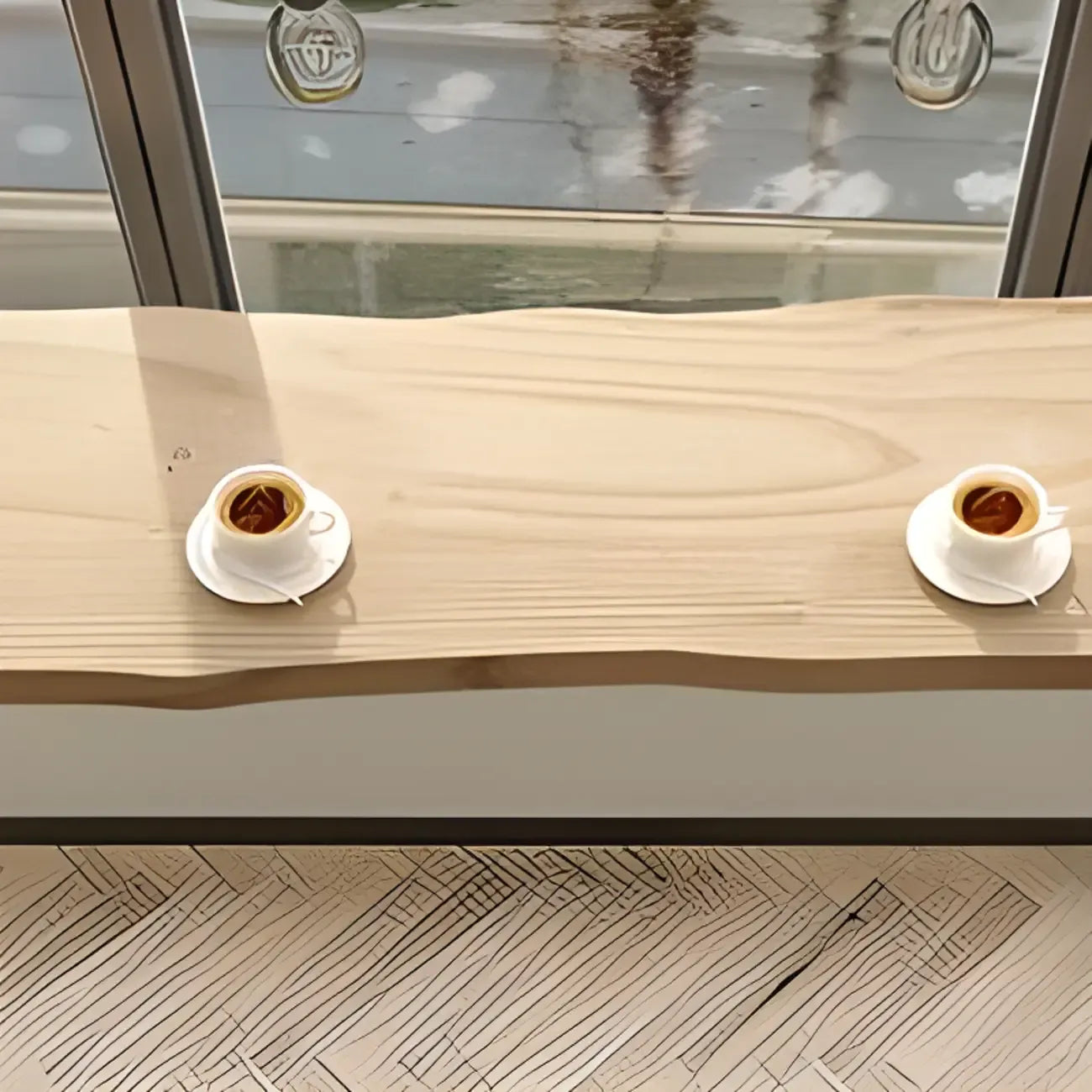 Natural Wooden Rectangular Long Bar Table with White Metal Frame for Indoor Use