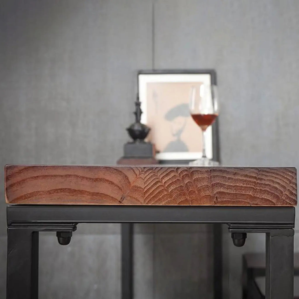 Rustic Solid Wood Rectangular Bar Table with Black Metal Legs for Dining