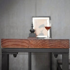 Rustic Solid Wood Rectangular Bar Table with Black Metal Legs for Dining