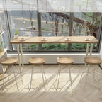 Natural Wooden Rectangular Long Bar Table with White Metal Frame for Indoor Use