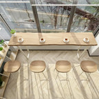 Natural Wooden Rectangular Long Bar Table with White Metal Frame for Indoor Use