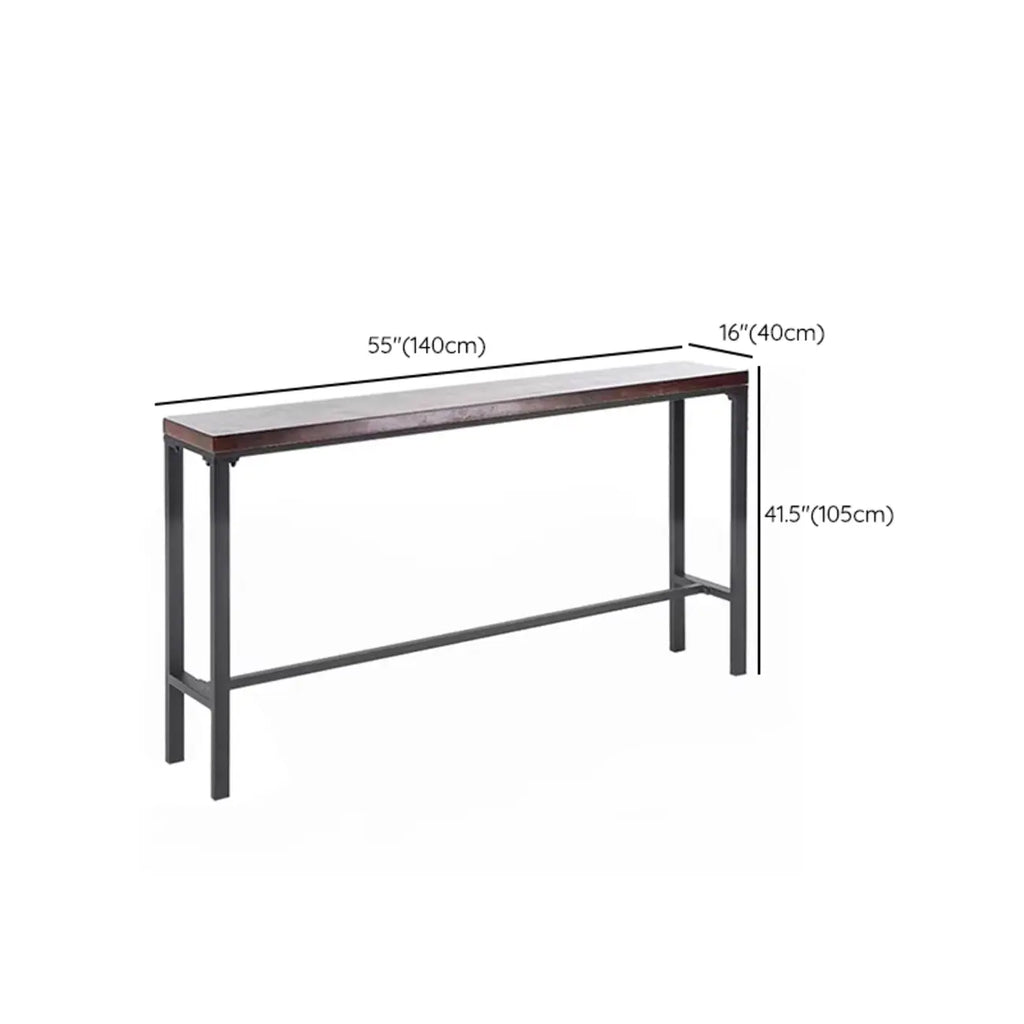 Rustic Solid Wood Rectangular Bar Table with Black Metal Legs for Dining