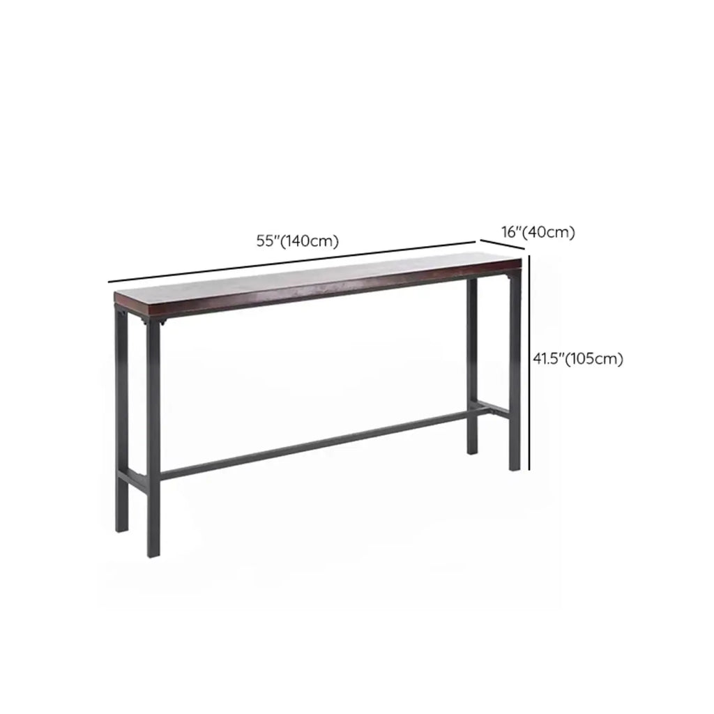 Rustic Solid Wood Rectangular Bar Table with Black Metal Legs for Dining