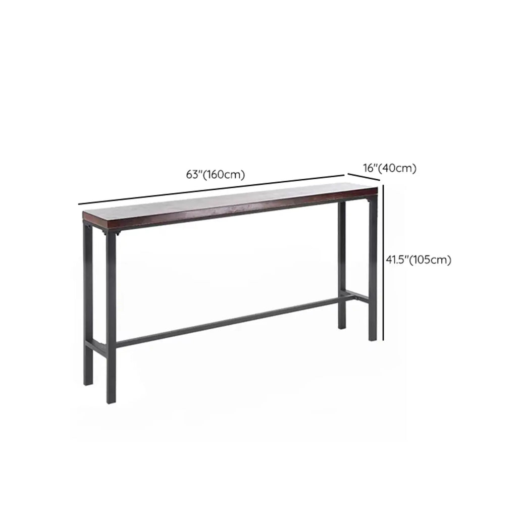 Rustic Solid Wood Rectangular Bar Table with Black Metal Legs for Dining
