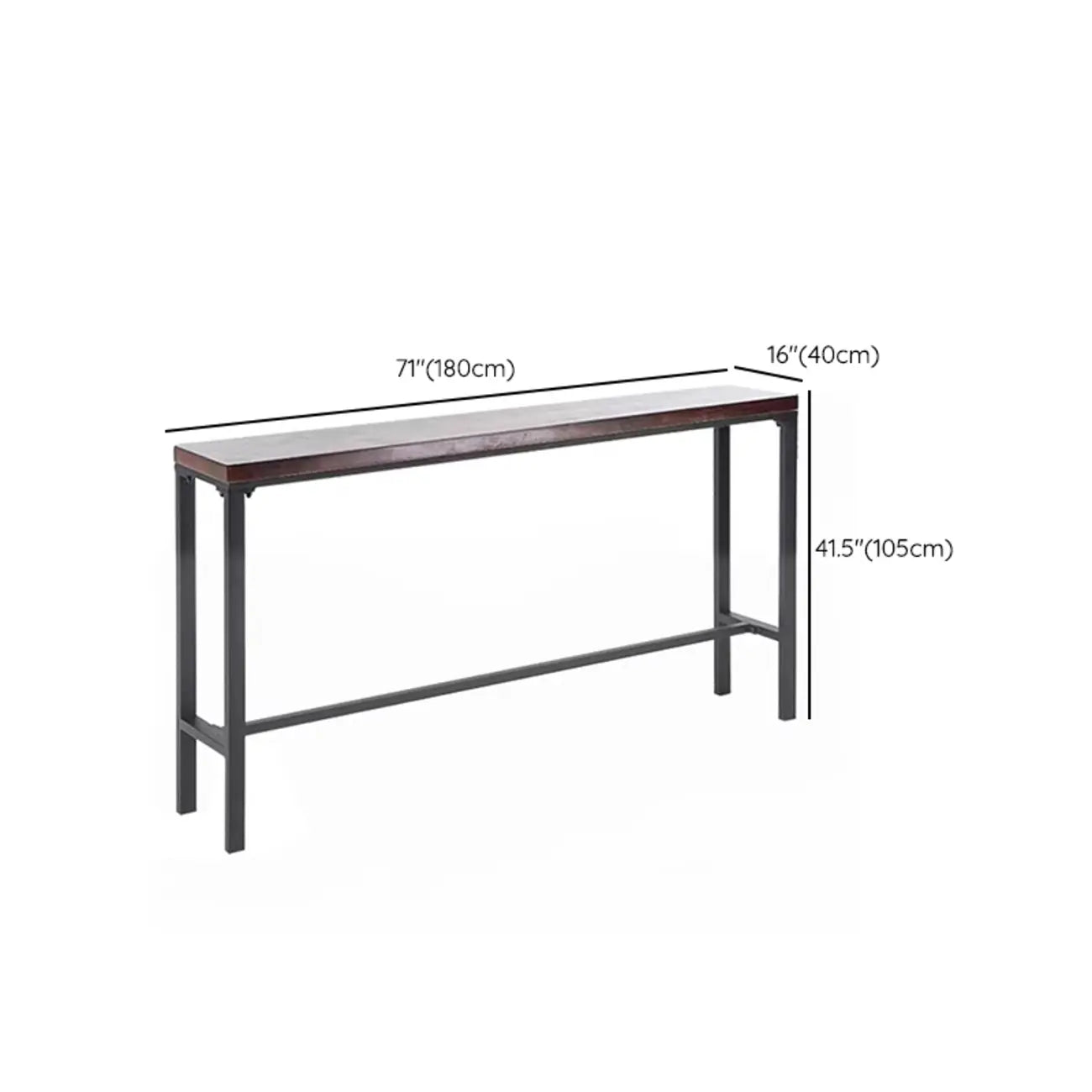 Rustic Solid Wood Rectangular Bar Table with Black Metal Legs for Dining