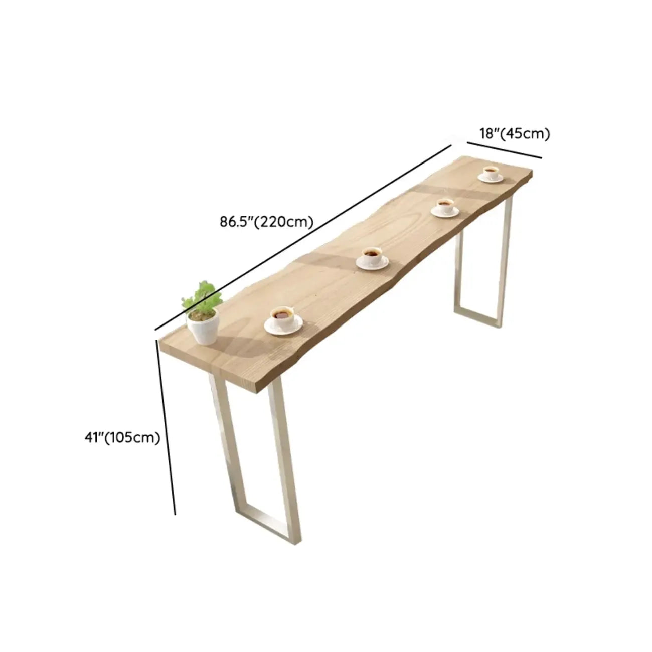 Natural Wooden Rectangular Long Bar Table with White Metal Frame for Indoor Use