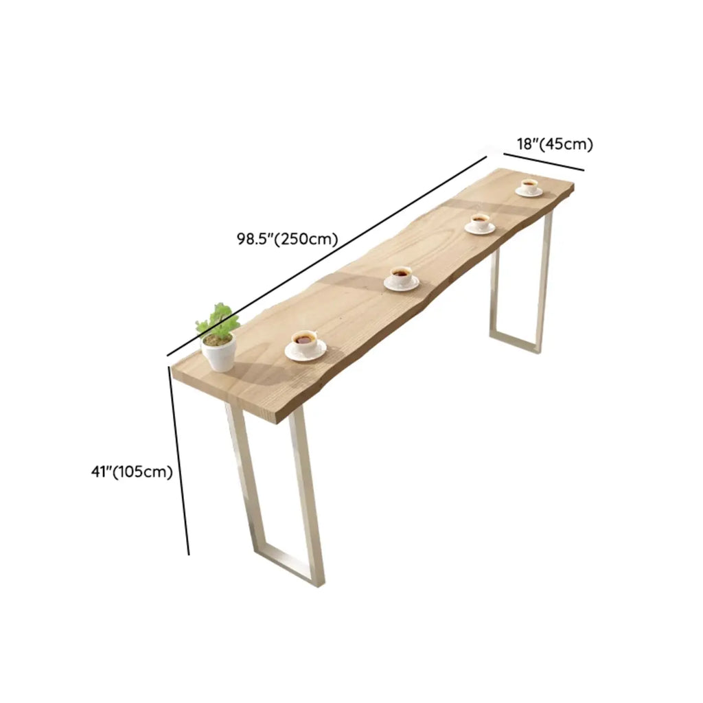 Natural Wooden Rectangular Long Bar Table with White Metal Frame for Indoor Use