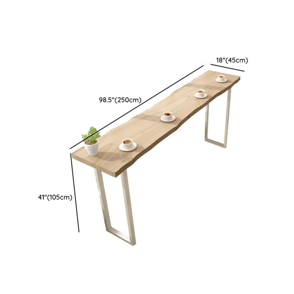 Natural Wooden Rectangular Long Bar Table with White Metal Frame for Indoor Use
