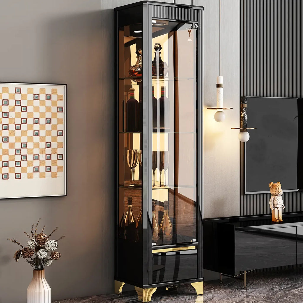 Elegant Black Gold Legs Glass Display Cabinet