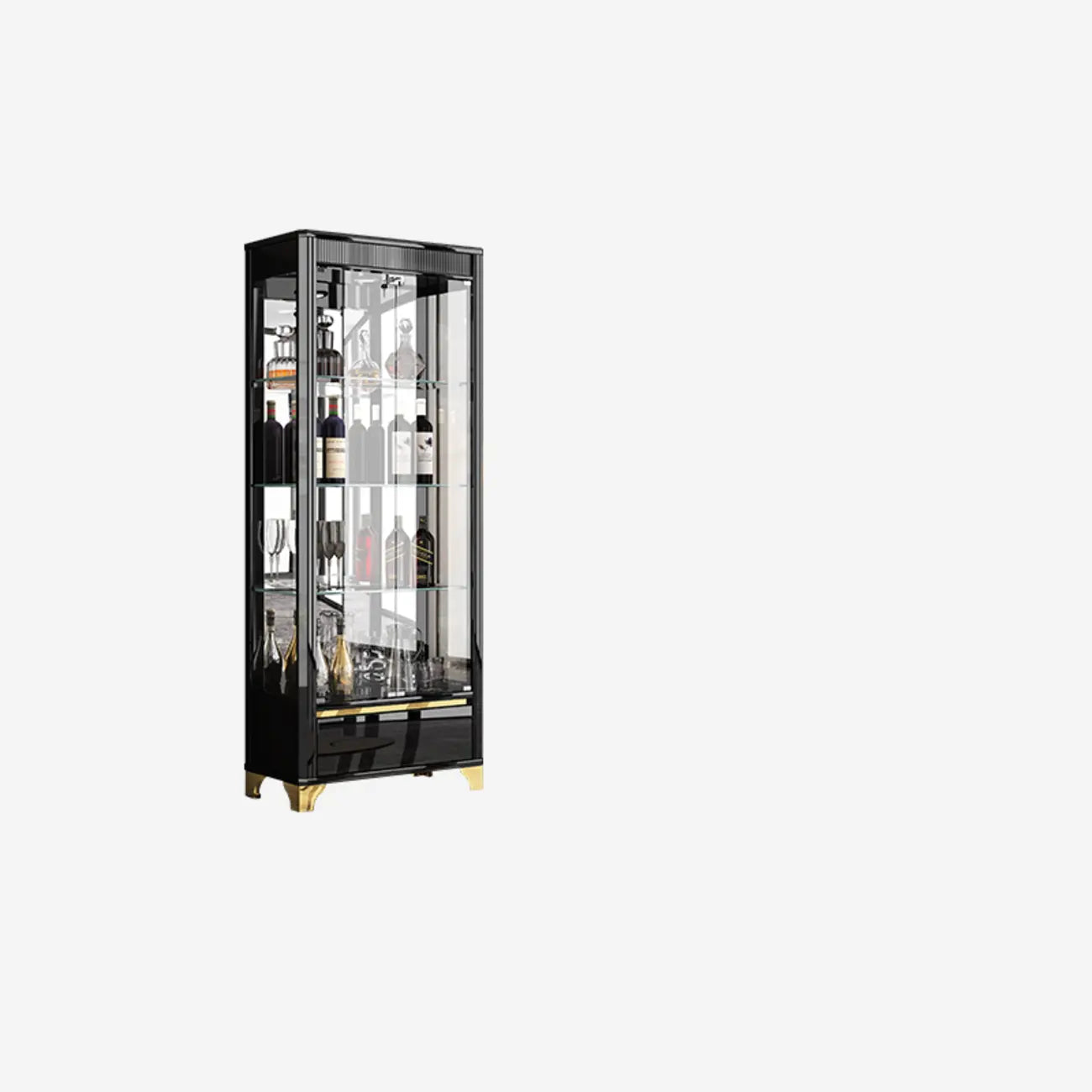 Elegant Black Gold Legs Glass Display Cabinet