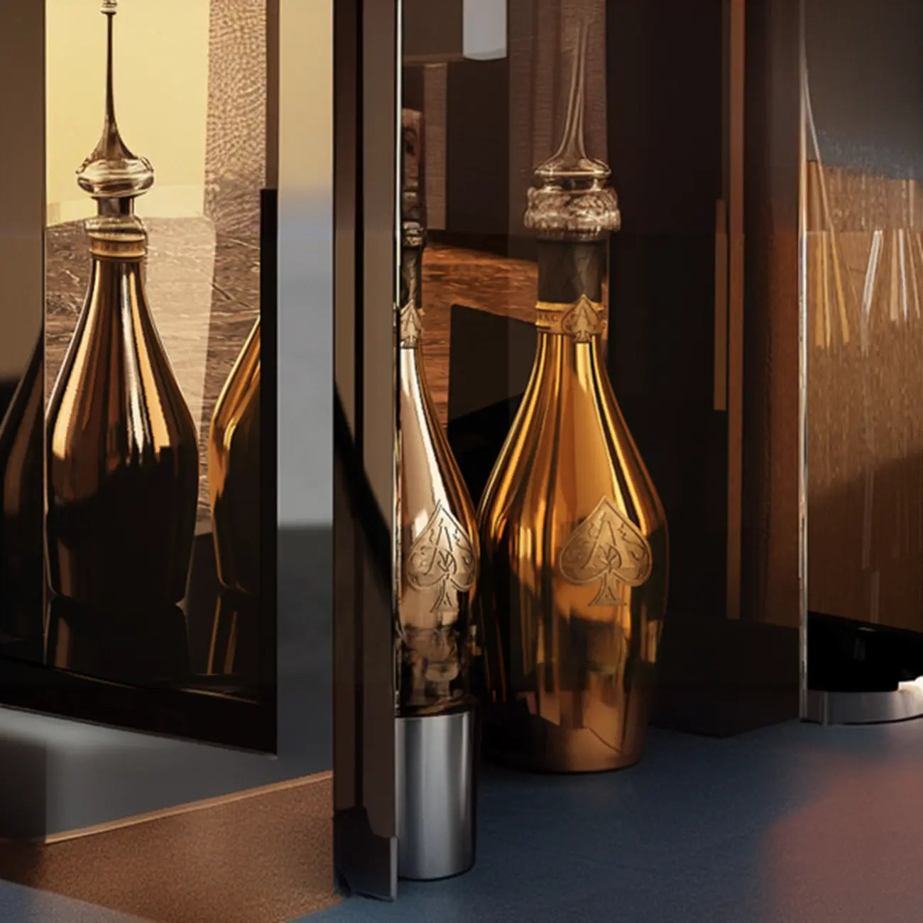 Elegant Black Gold Legs Glass Display Cabinet