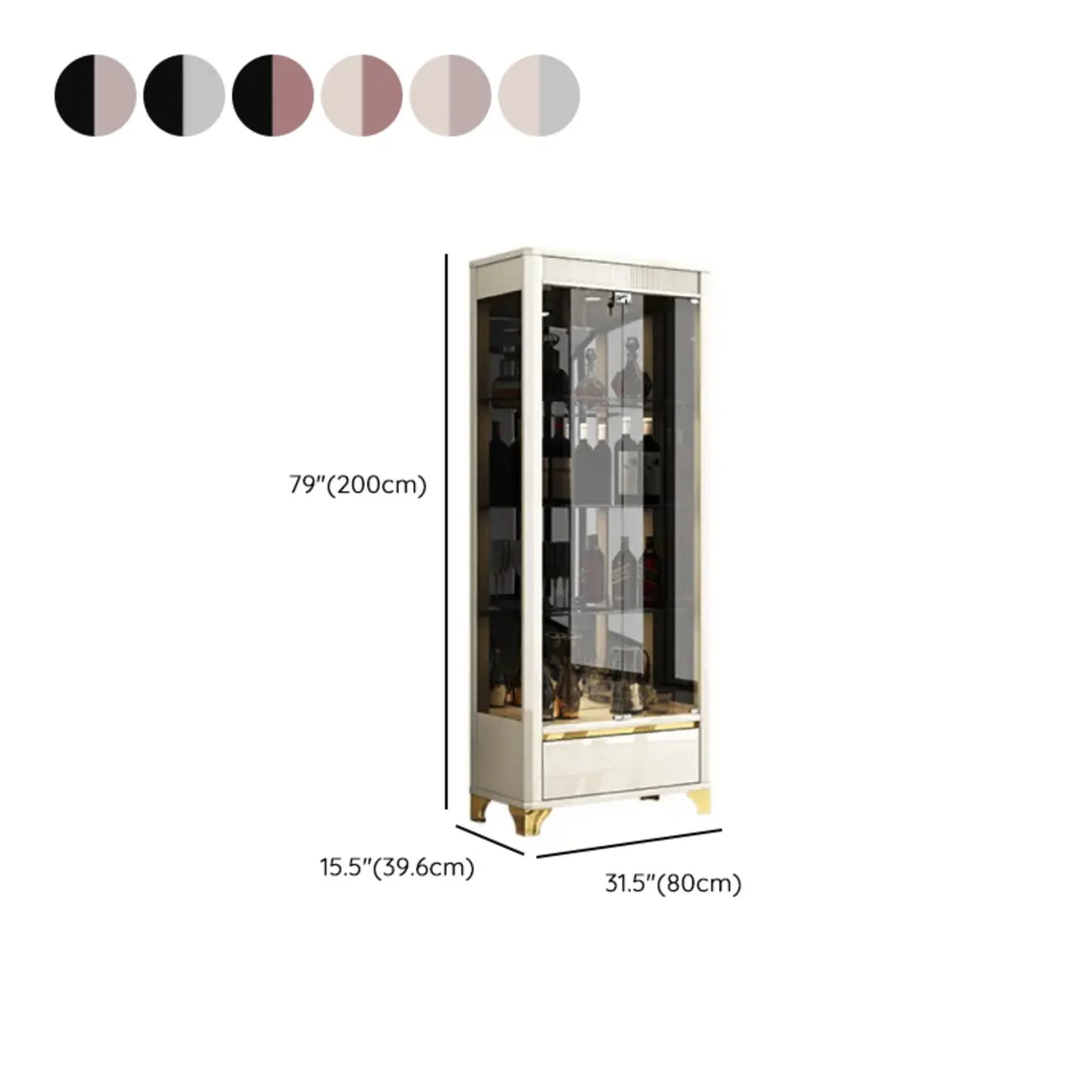 Elegant Black Gold Legs Glass Display Cabinet