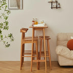 Scandinavian Cherry Wood Narrow Bar Table with Footrest for Dining